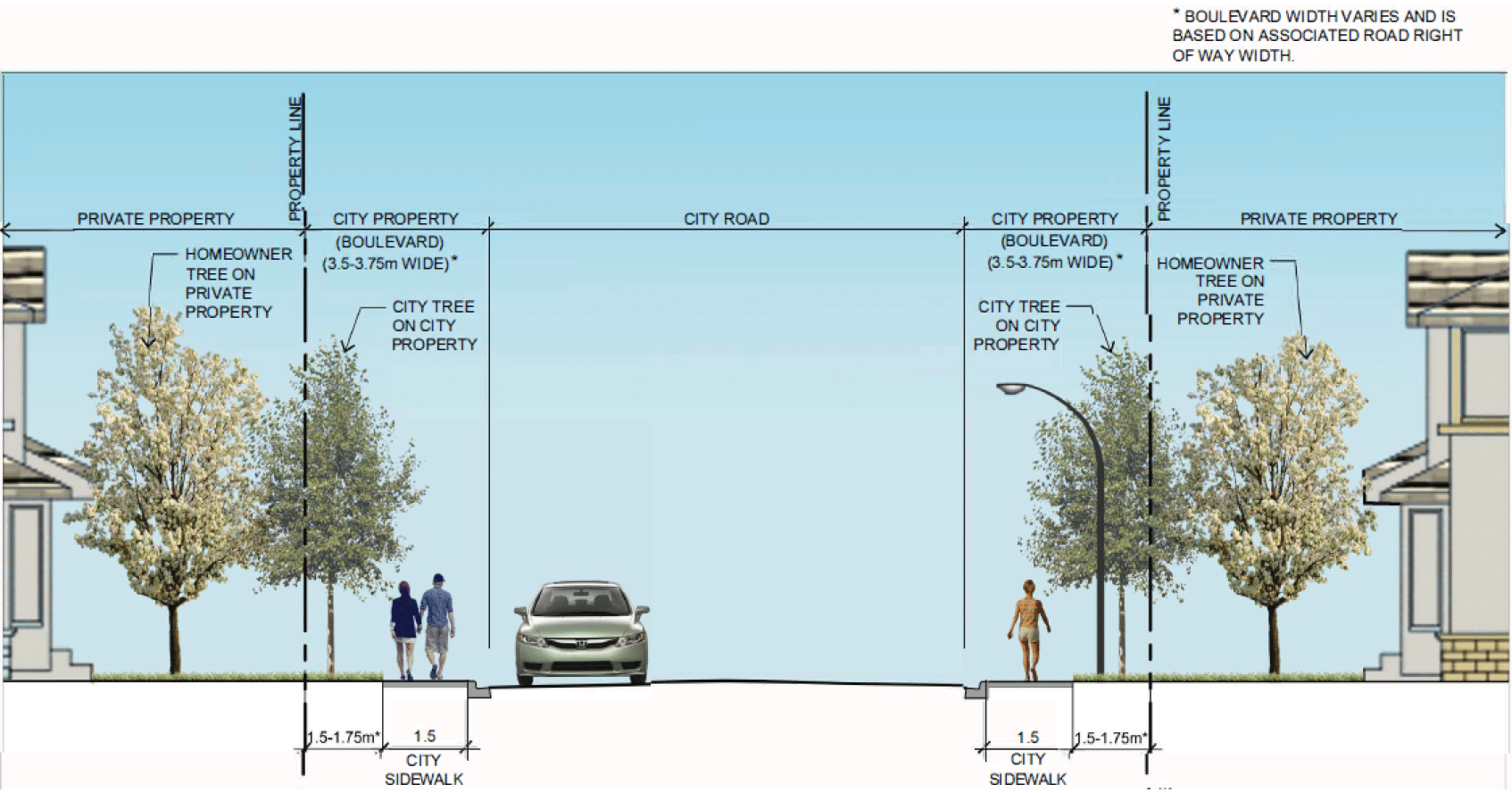 Boulevard illustration that shows various of right of way widths